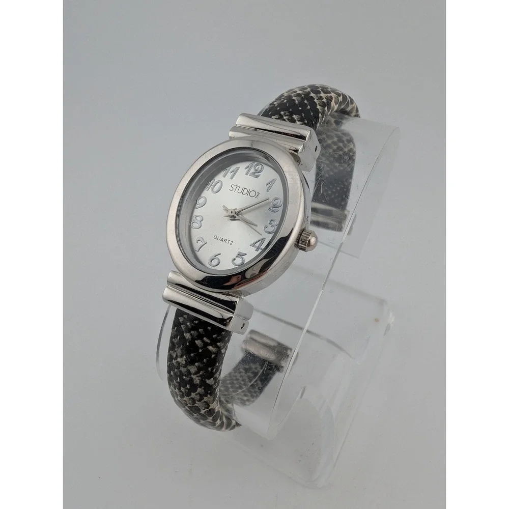 Studio Time Womens Watch 24mm Silver Tone Snake Print Leather Band- New Battery‎